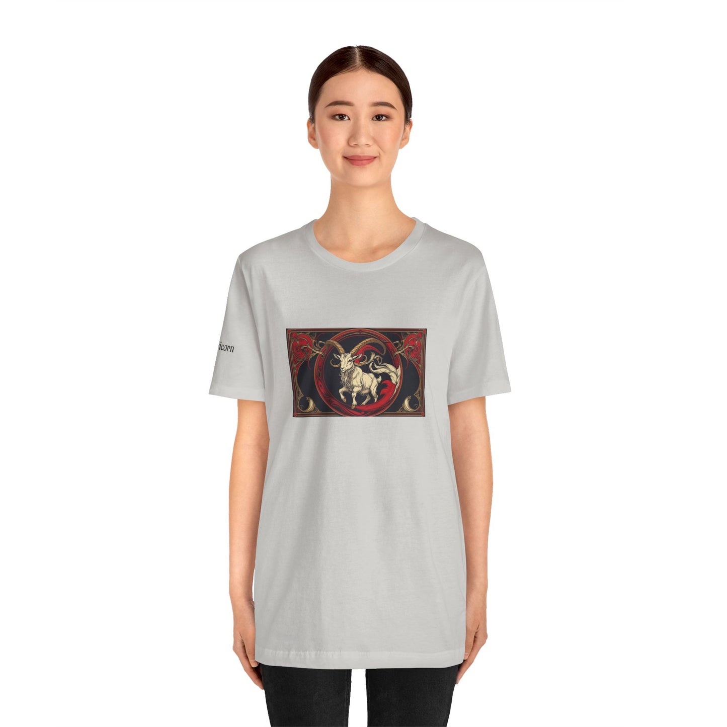 Capricorno - T-shirt Zodiaco gotico. Grafica rossa sul davanti. Zodiaco nell'ombra.