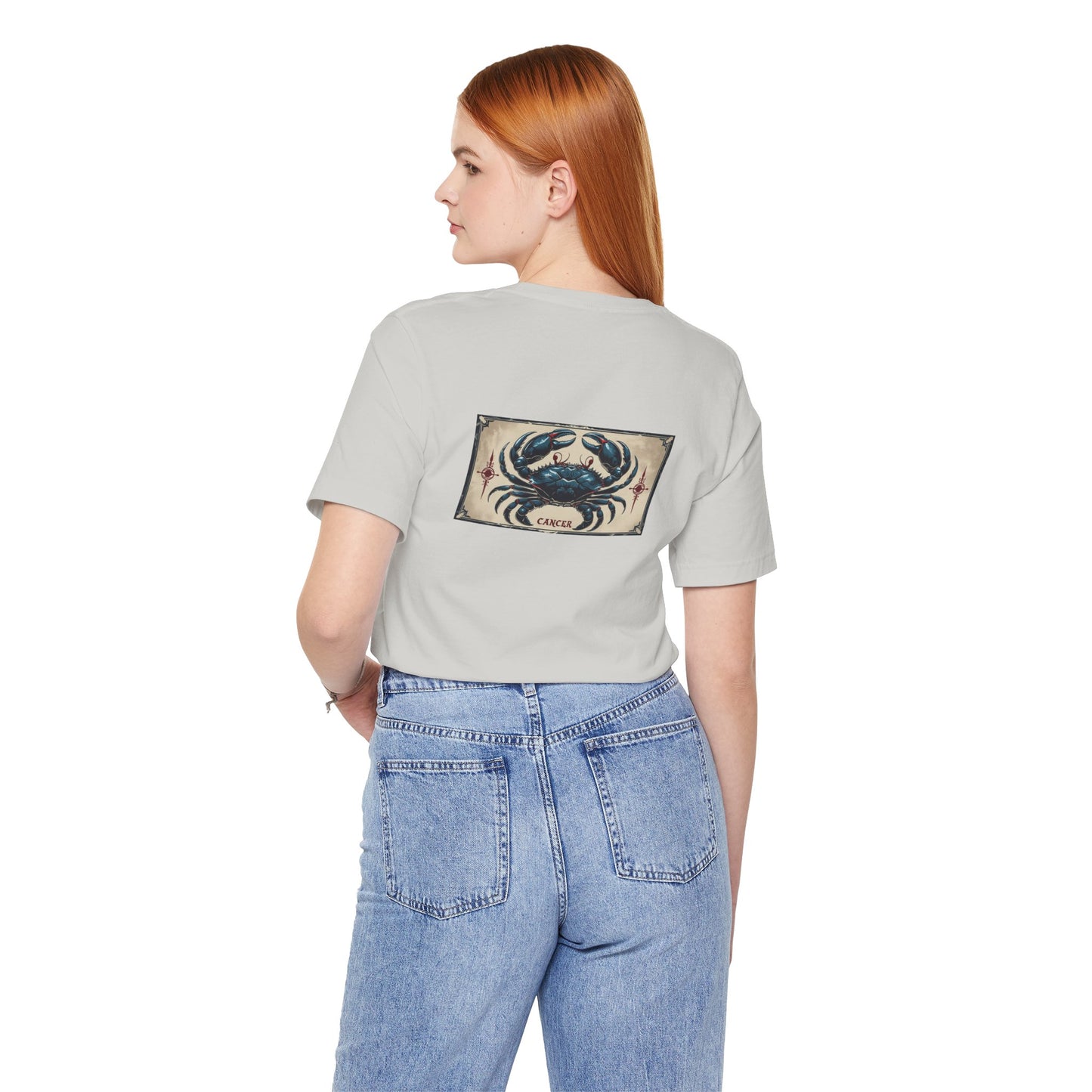 Cancro - T-shirt con segno zodiacale gotico. Grafica blu sul retro. Segno zodiacale nell'ombra.