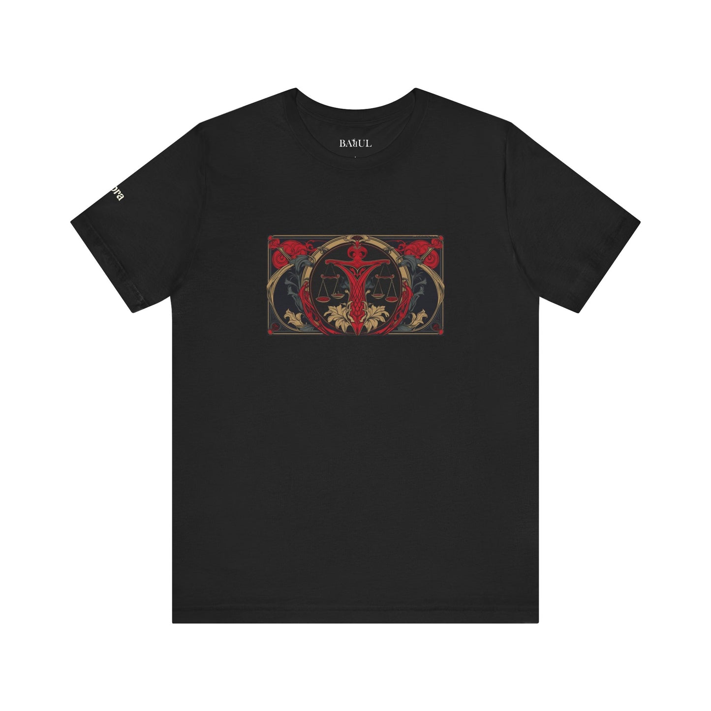 Bilancia - T-shirt Zodiaco gotico. Grafica rossa sul davanti. Zodiaco nell'ombra.