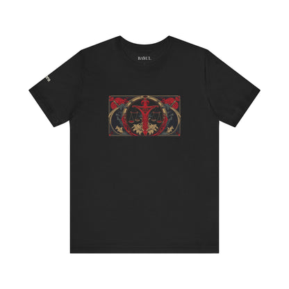 Bilancia - T-shirt Zodiaco gotico. Grafica rossa sul davanti. Zodiaco nell'ombra.
