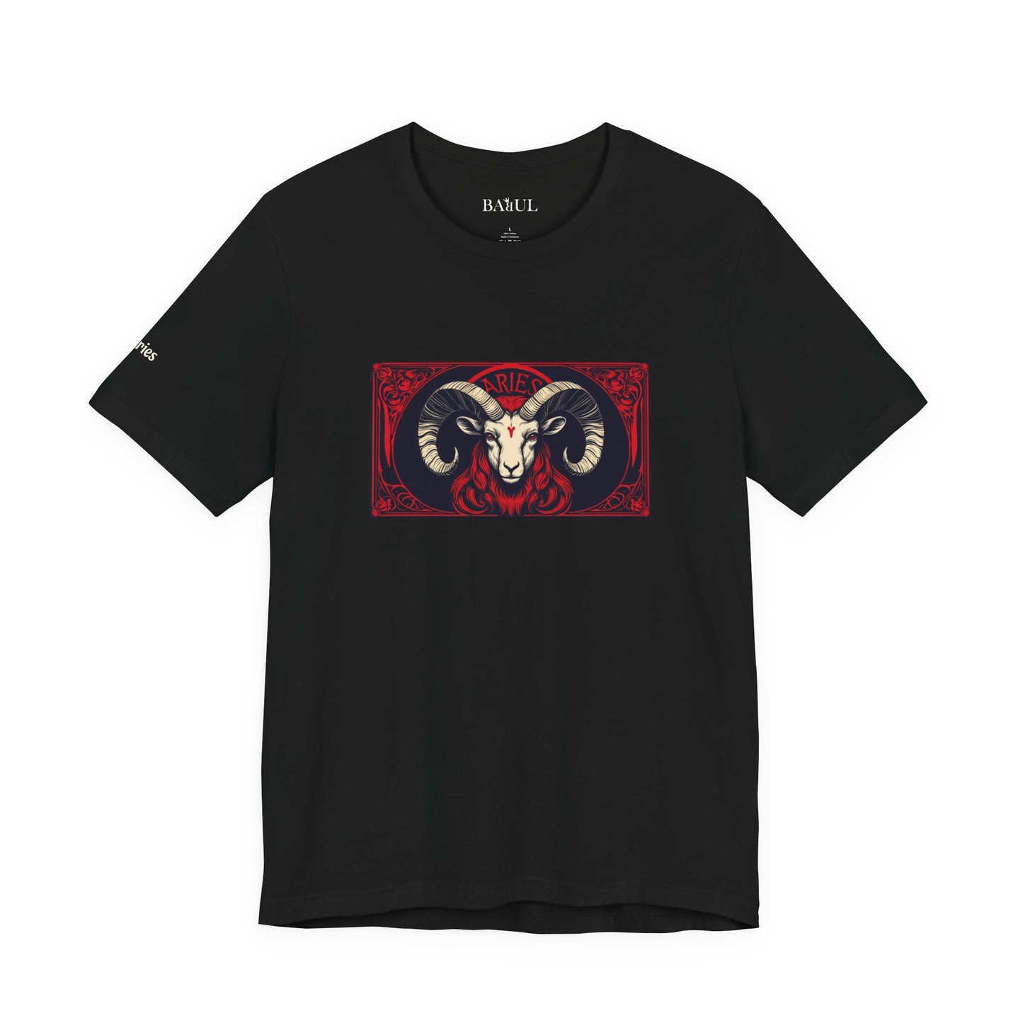 Ariete - T-shirt Zodiaco gotico. Grafica rossa sul davanti. Zodiaco nell'ombra.