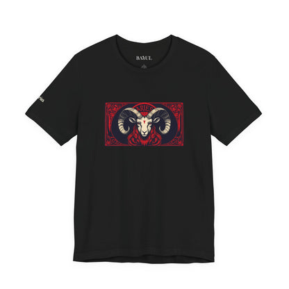 Ariete - T-shirt Zodiaco gotico. Grafica rossa sul davanti. Zodiaco nell'ombra.