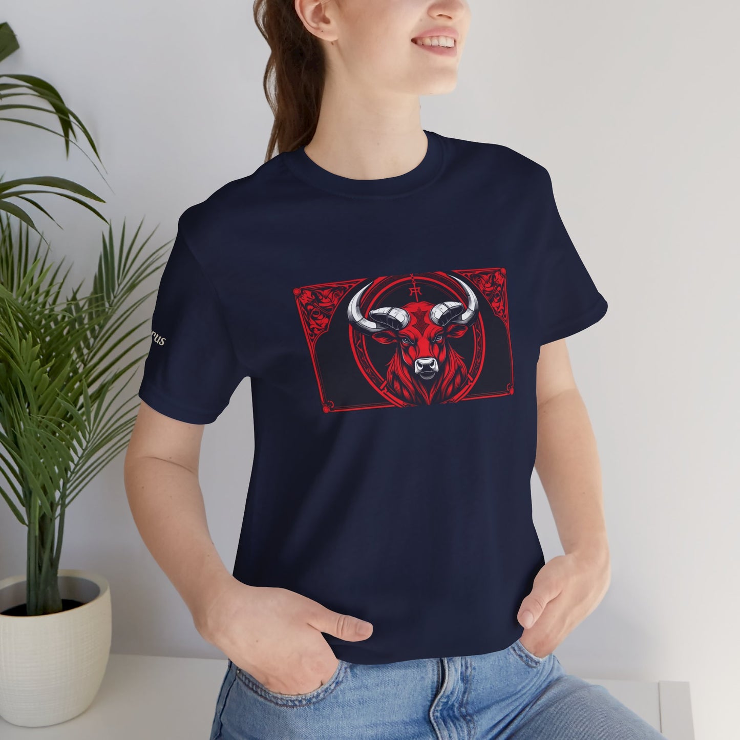 Toro - T-shirt Zodiaco gotico. Grafica rossa sul davanti. Zodiaco nell'ombra.