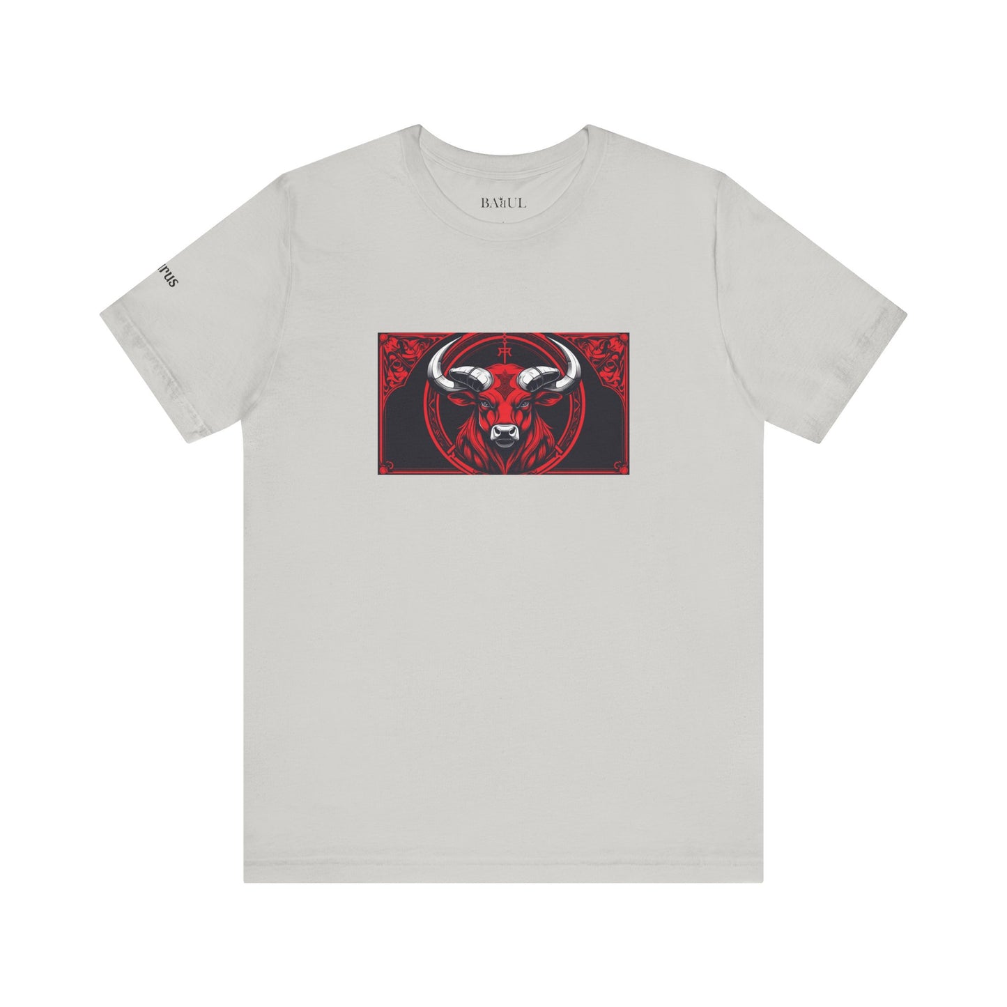 Toro - T-shirt Zodiaco gotico. Grafica rossa sul davanti. Zodiaco nell'ombra.