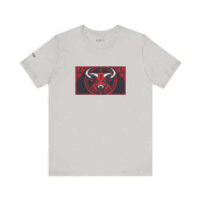Toro - T-shirt Zodiaco gotico. Grafica rossa sul davanti. Zodiaco nell'ombra.