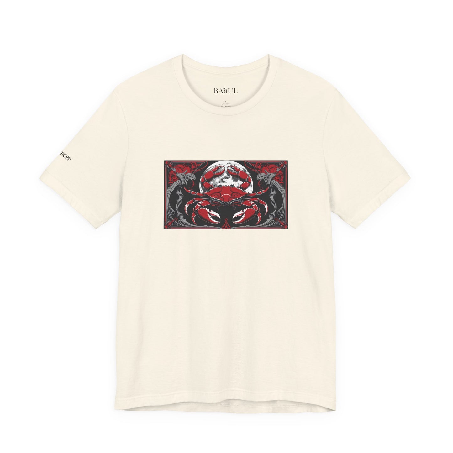 Cancro - T-shirt Zodiaco gotico. Grafica rossa sul davanti. Zodiaco nell'ombra.