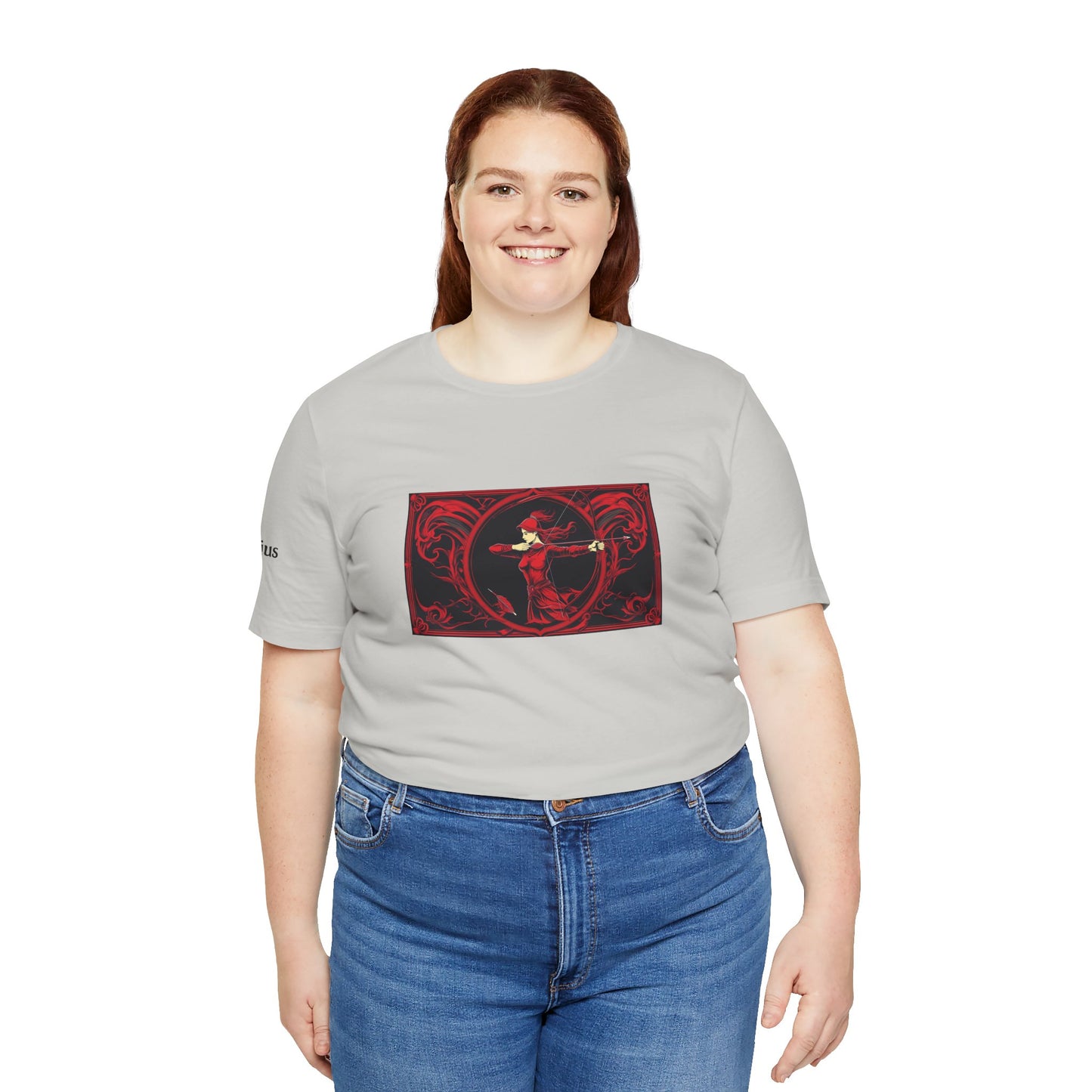 Sagittario - T-shirt Zodiaco gotico. Grafica rossa sul davanti. Zodiaco nell'ombra.