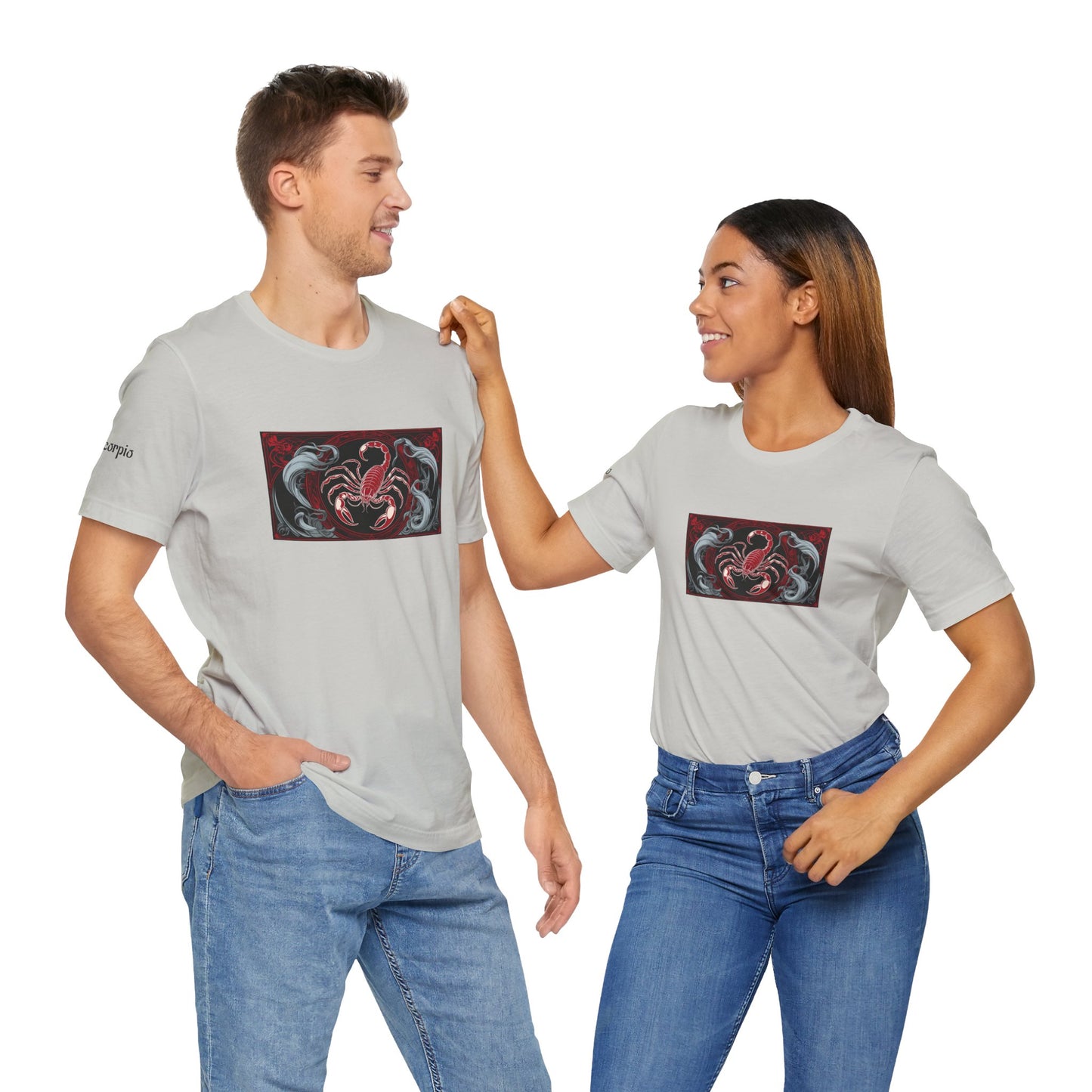 Scorpione - T-shirt Zodiaco gotico. Grafica rossa sul davanti. Zodiaco nell'ombra.