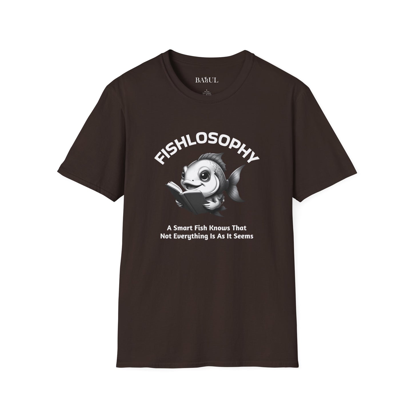Maglietta unisex Fishlosophy - Design con vibrazioni oceaniche e domande sulla vita - Un pesce intelligente sa che non tutto è come sembra.