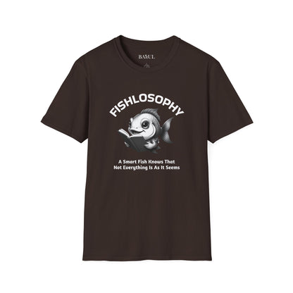 Maglietta unisex Fishlosophy - Design con vibrazioni oceaniche e domande sulla vita - Un pesce intelligente sa che non tutto è come sembra.