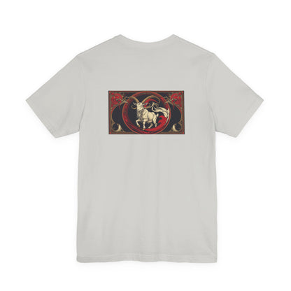 Capricorno - Zodiaco gotico, maglietta con grafica rossa sul retro. Zodiaco nell'ombra