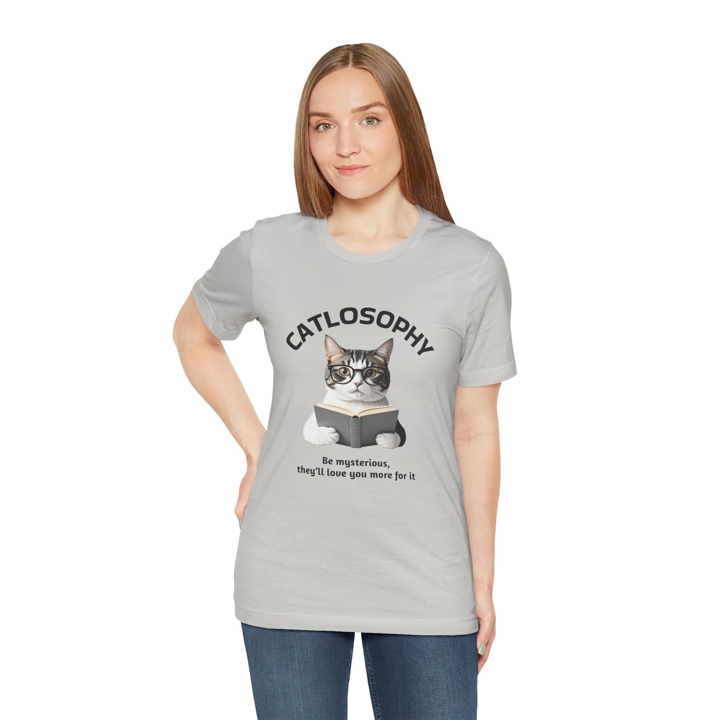 Catlosophy Unisex Jersey Maglietta a maniche corte – Design "Sii misterioso"