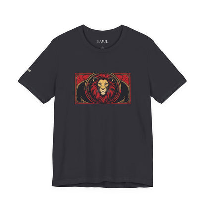 Leone - T-shirt Zodiaco gotico. Grafica rossa sul davanti. Zodiaco nell'ombra.