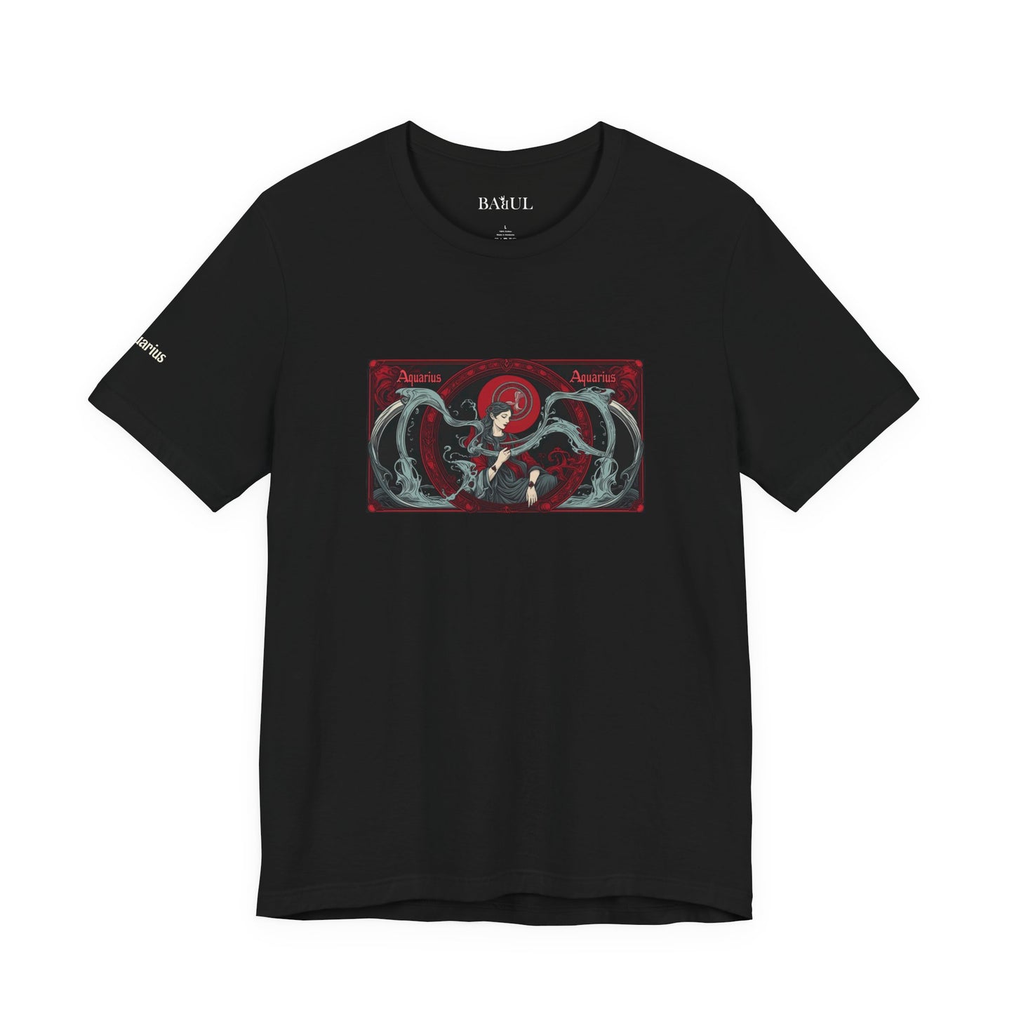 Acquario - T-shirt Zodiaco gotico. Grafica rossa sul davanti. Zodiaco nell'ombra.