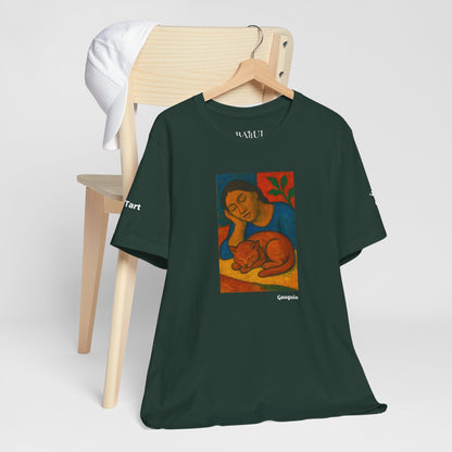 T-shirt unisex CATART - GAUGUIN - Un dipinto iconico rivisitato con i gatti