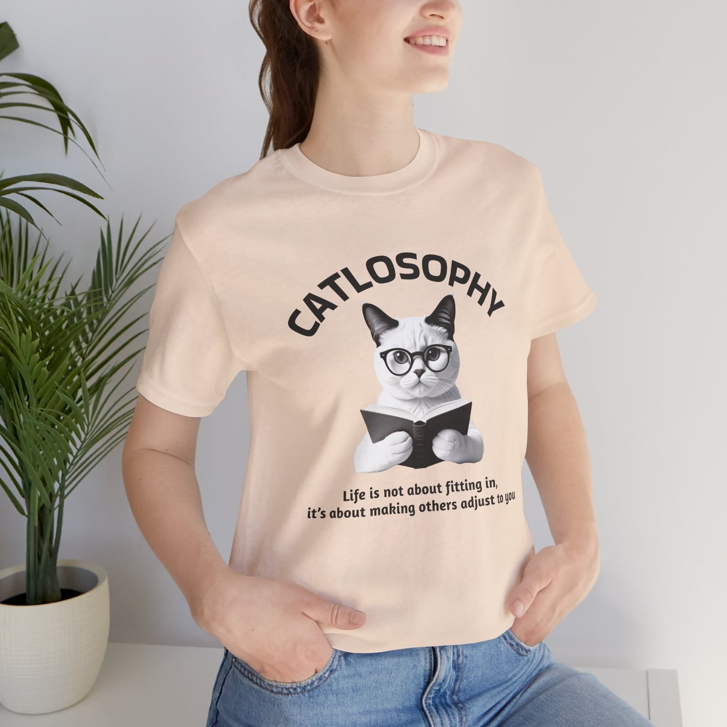 Maglietta a maniche corte unisex Catlosophy – Design "La vita non consiste nell'adattarsi"