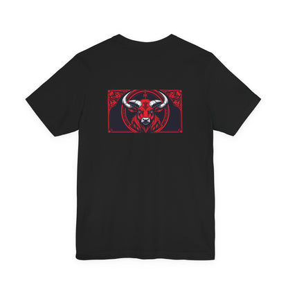 Toro - Zodiaco gotico, maglietta con grafica rossa sul retro. Zodiaco nell'ombra