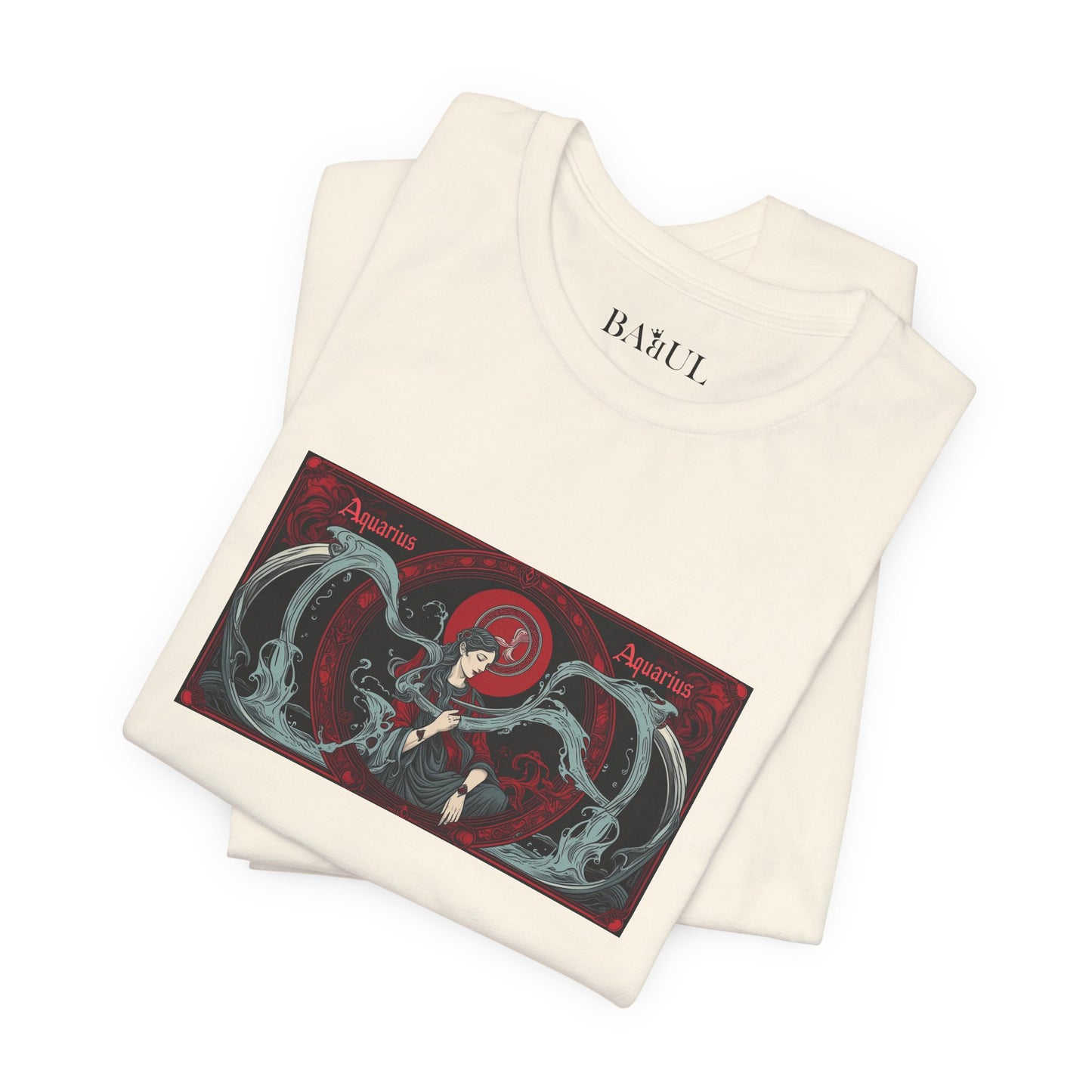 Acquario - T-shirt Zodiaco gotico. Grafica rossa sul davanti. Zodiaco nell'ombra.