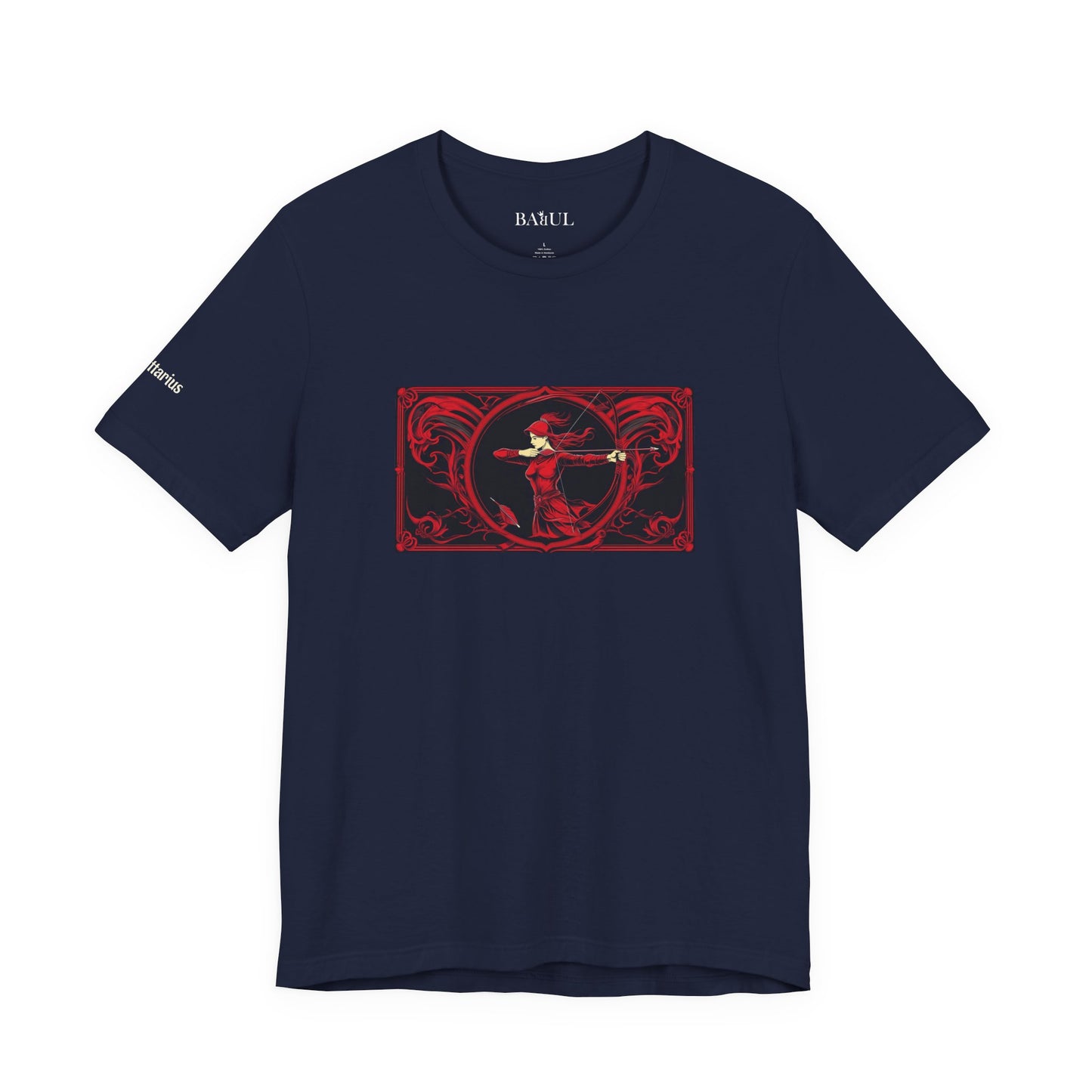Sagittario - T-shirt Zodiaco gotico. Grafica rossa sul davanti. Zodiaco nell'ombra.