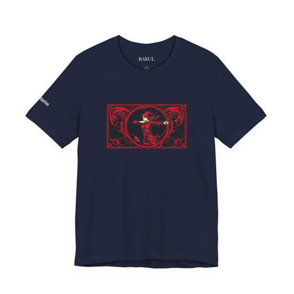 Sagittario - T-shirt Zodiaco gotico. Grafica rossa sul davanti. Zodiaco nell'ombra.