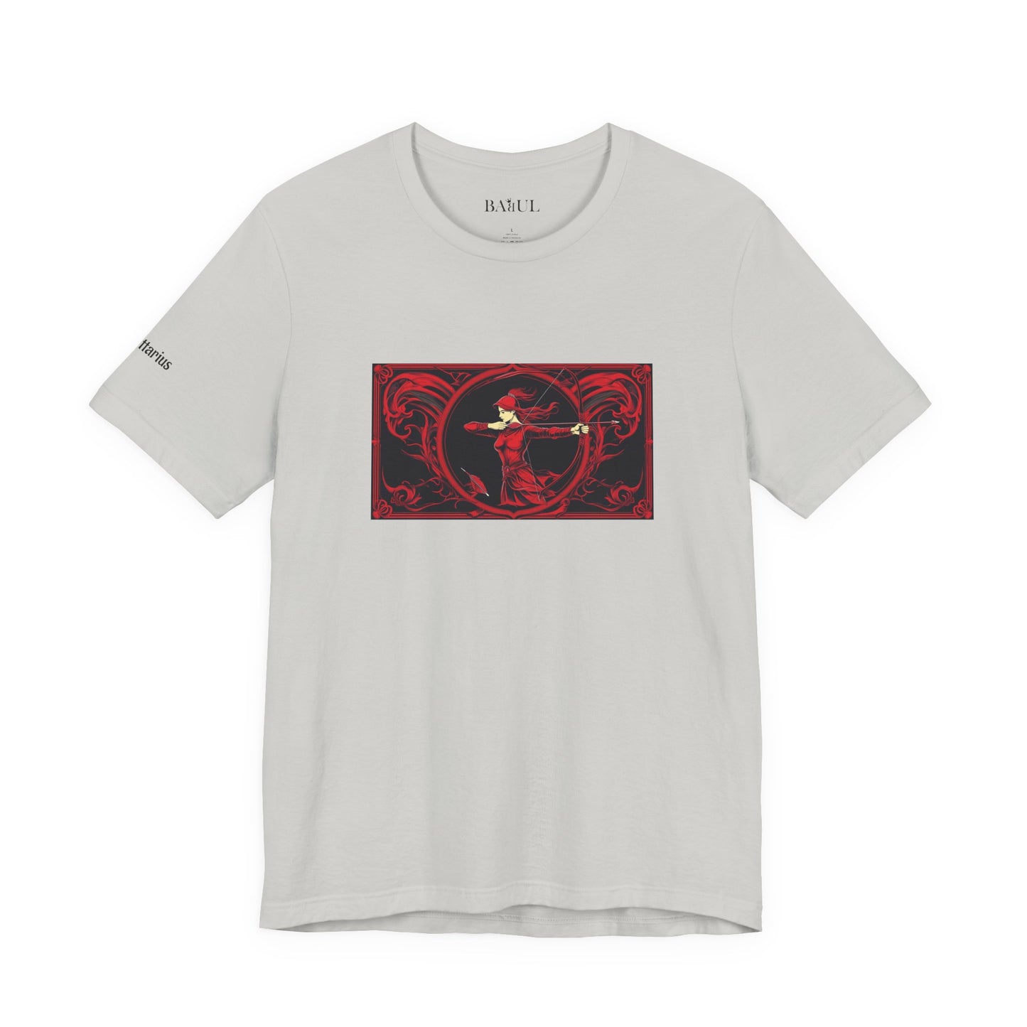 Sagittario - T-shirt Zodiaco gotico. Grafica rossa sul davanti. Zodiaco nell'ombra.