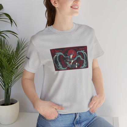 Acquario - T-shirt Zodiaco gotico. Grafica rossa sul davanti. Zodiaco nell'ombra.