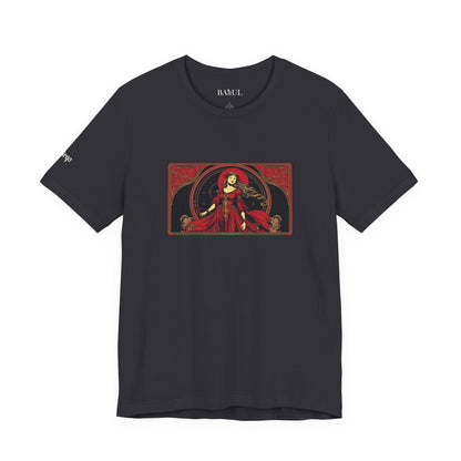 Vergine - T-shirt Zodiaco gotico. Grafica rossa sul davanti. Zodiaco nell'ombra.