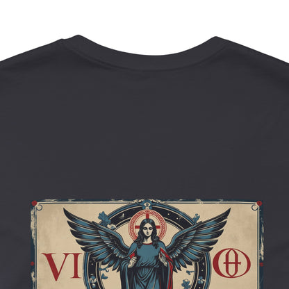 Vergine - T-shirt con segno zodiacale gotico. Grafica blu sul retro. Segno zodiacale nell'ombra.