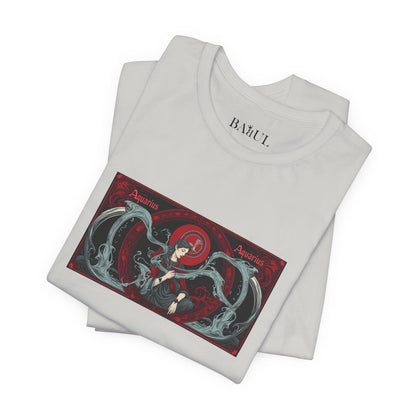 Acquario - T-shirt Zodiaco gotico. Grafica rossa sul davanti. Zodiaco nell'ombra.