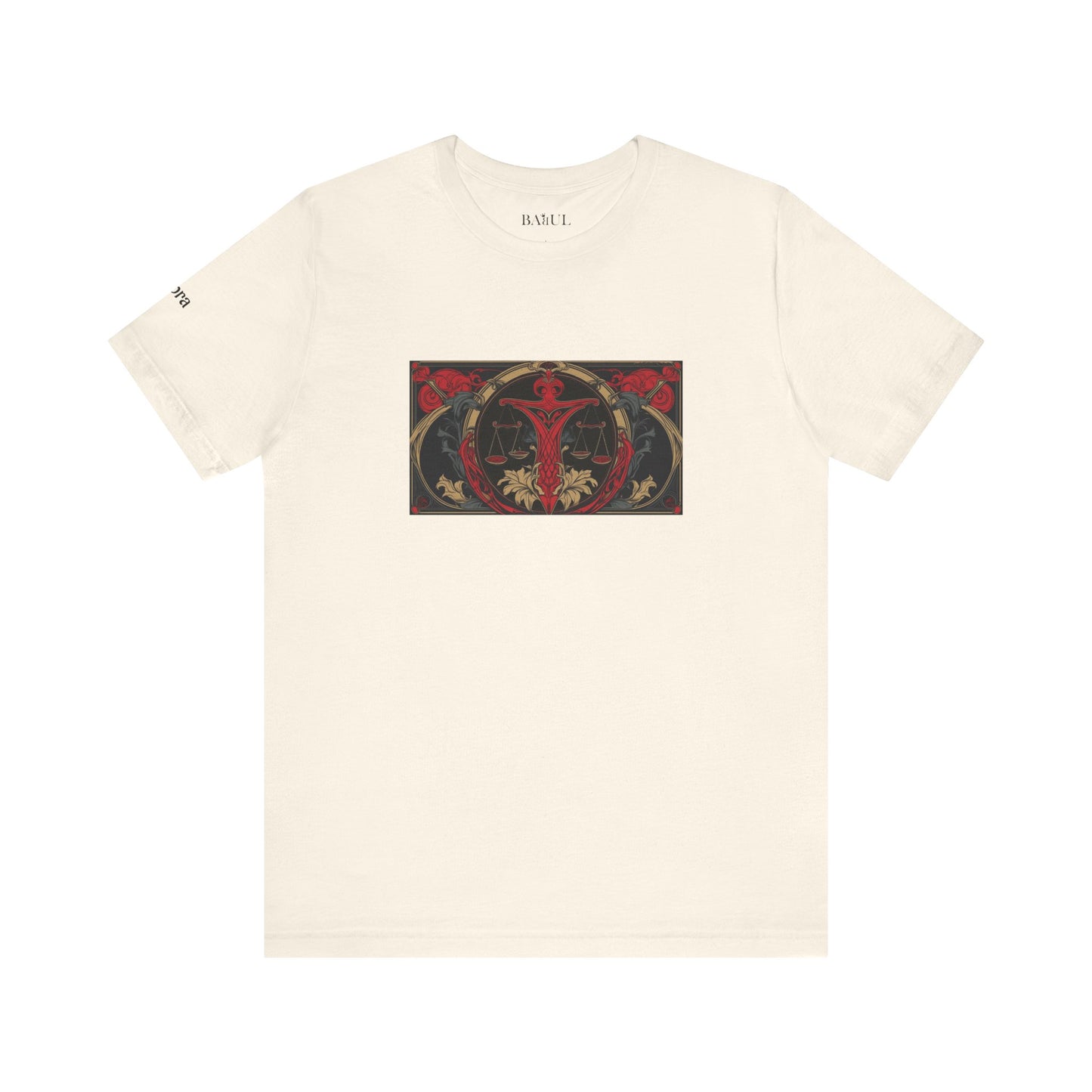 Bilancia - T-shirt Zodiaco gotico. Grafica rossa sul davanti. Zodiaco nell'ombra.