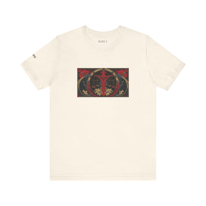 Bilancia - T-shirt Zodiaco gotico. Grafica rossa sul davanti. Zodiaco nell'ombra.