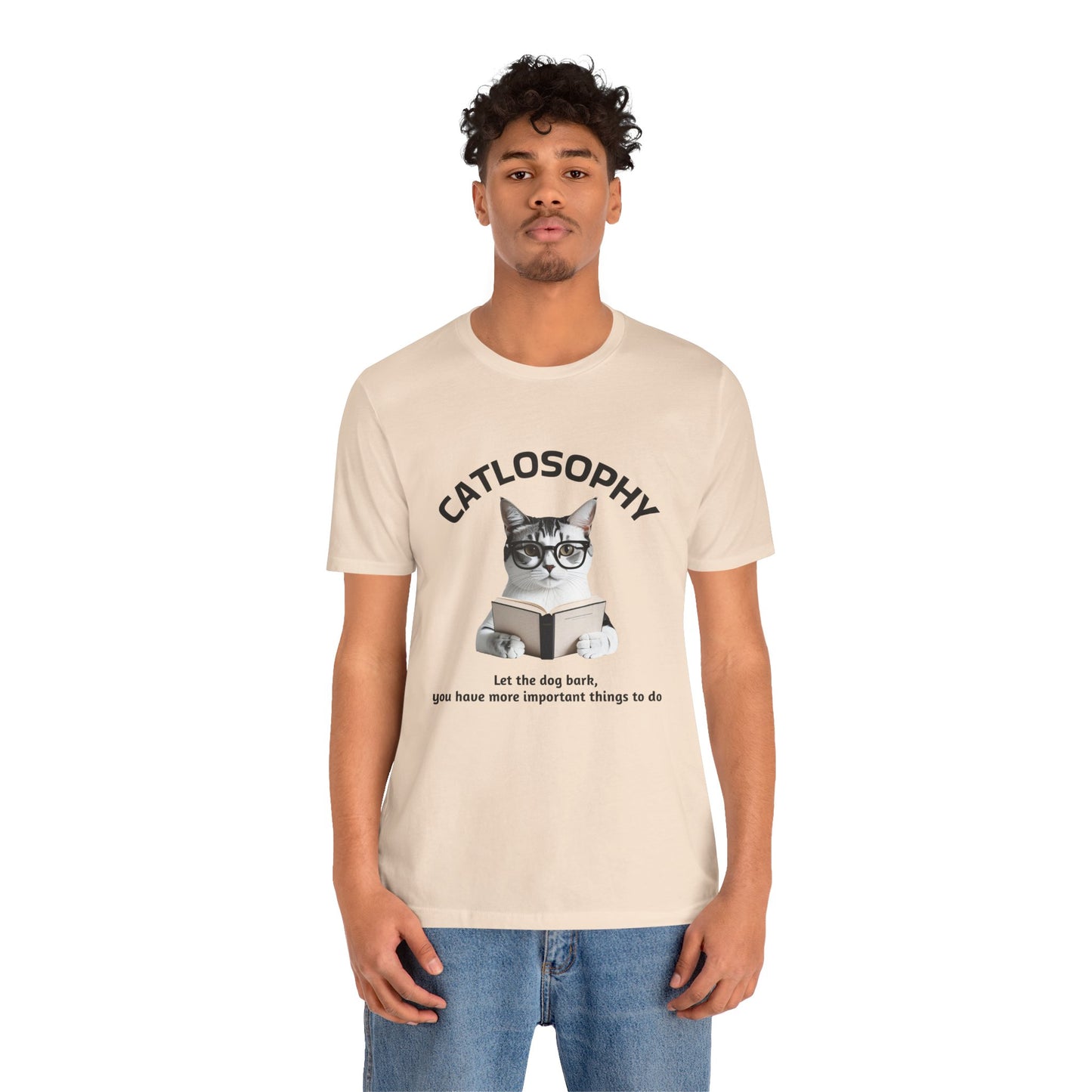 Maglietta a maniche corte unisex Catlosophy – Design "Lascia che il cane abbai"
