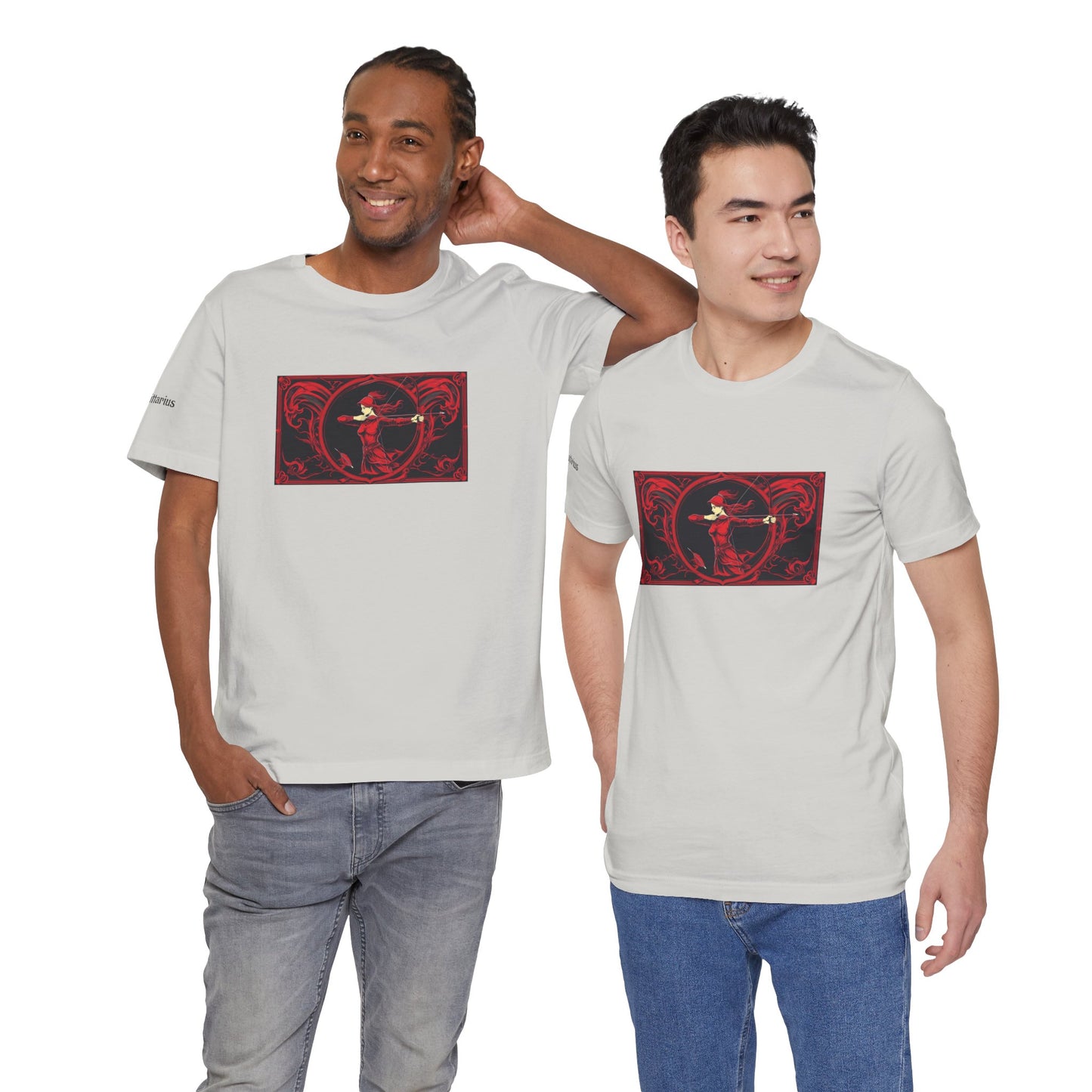 Sagittario - T-shirt Zodiaco gotico. Grafica rossa sul davanti. Zodiaco nell'ombra.
