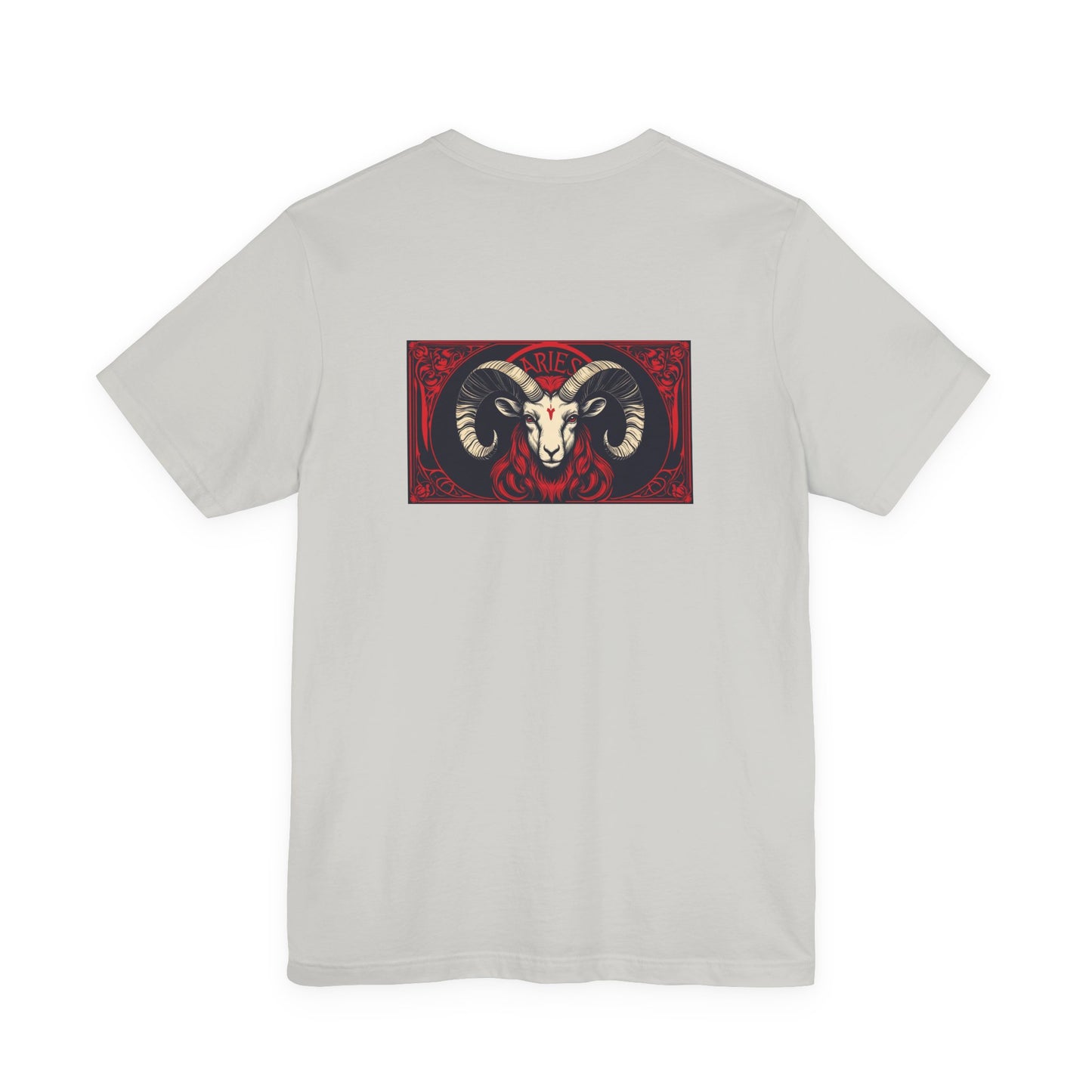 Ariete - Zodiaco gotico, maglietta con grafica rossa sul retro. Zodiaco nell'ombra