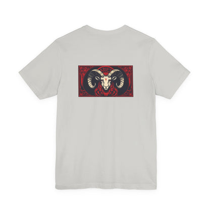 Ariete - Zodiaco gotico, maglietta con grafica rossa sul retro. Zodiaco nell'ombra