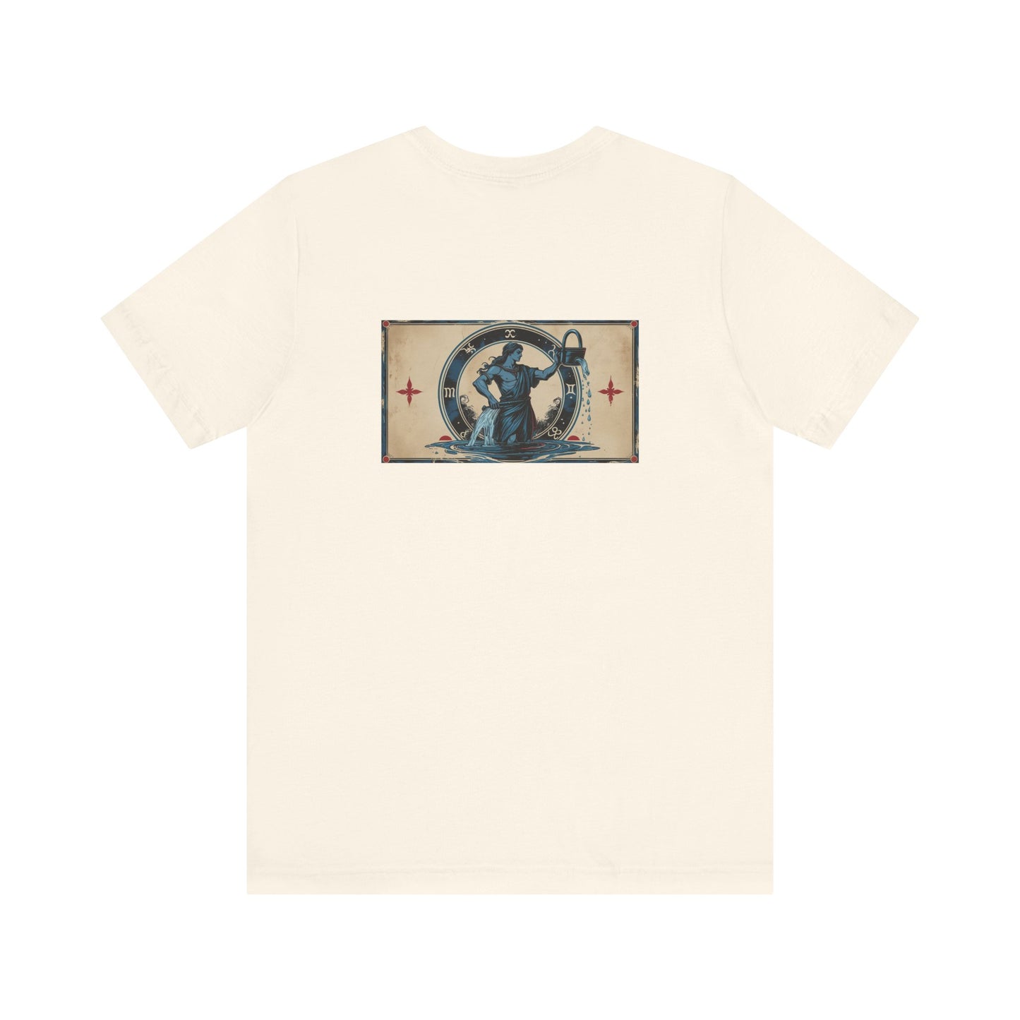 Acquario - T-shirt con segno zodiacale gotico. Grafica blu sul retro. Segno zodiacale nell'ombra.