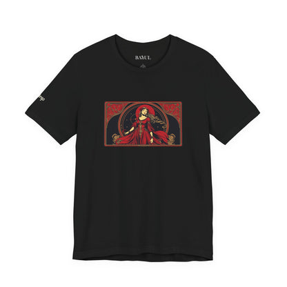 Vergine - T-shirt Zodiaco gotico. Grafica rossa sul davanti. Zodiaco nell'ombra.