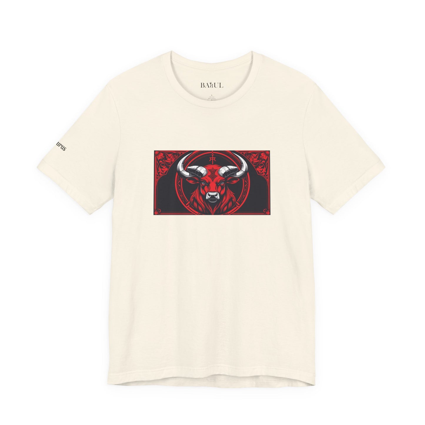 Toro - T-shirt Zodiaco gotico. Grafica rossa sul davanti. Zodiaco nell'ombra.