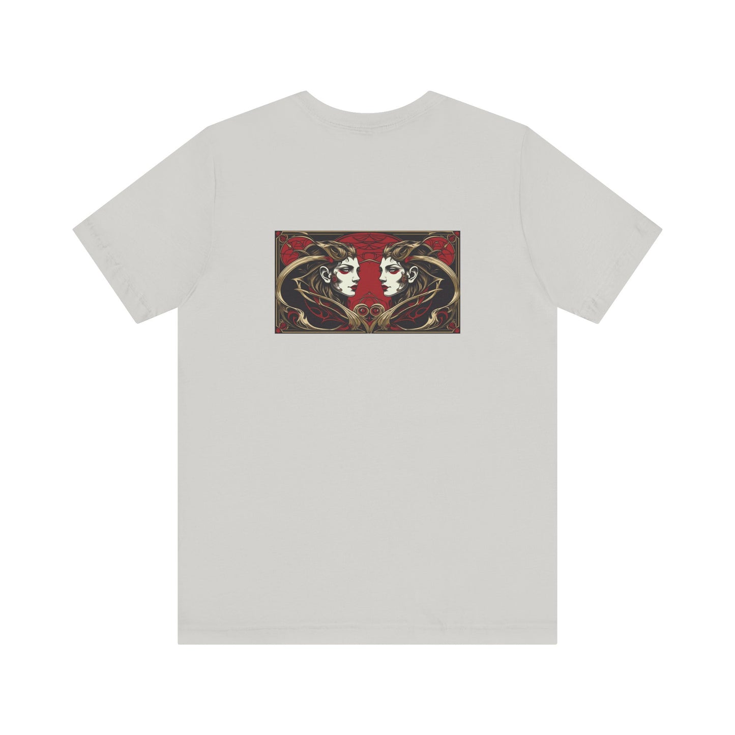 Gemelli - Zodiaco gotico, maglietta con grafica rossa sul retro. Zodiaco nell'ombra