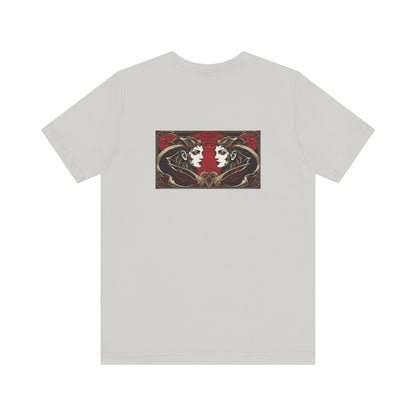 Gemelli - Zodiaco gotico, maglietta con grafica rossa sul retro. Zodiaco nell'ombra