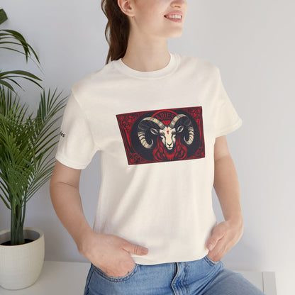 Ariete - T-shirt Zodiaco gotico. Grafica rossa sul davanti. Zodiaco nell'ombra.