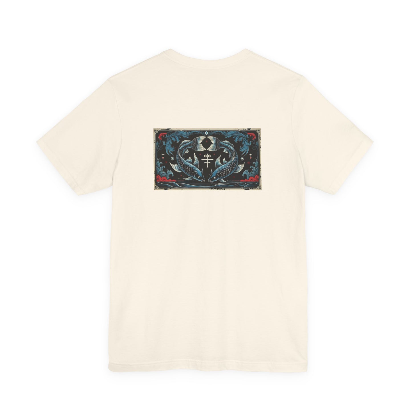 Pesci - T-shirt con lo Zodiaco Gotico. Grafica blu sul retro. Zodiaco nell'ombra.