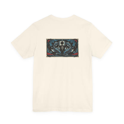 Pesci - T-shirt con lo Zodiaco Gotico. Grafica blu sul retro. Zodiaco nell'ombra.