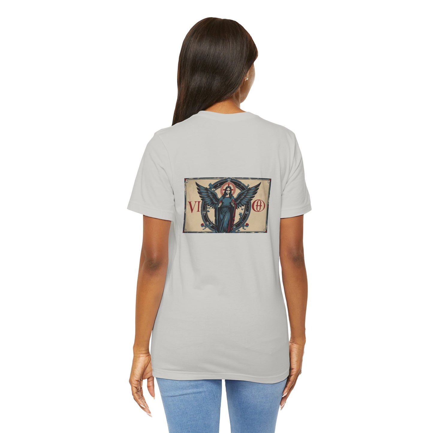Vergine - T-shirt con segno zodiacale gotico. Grafica blu sul retro. Segno zodiacale nell'ombra.