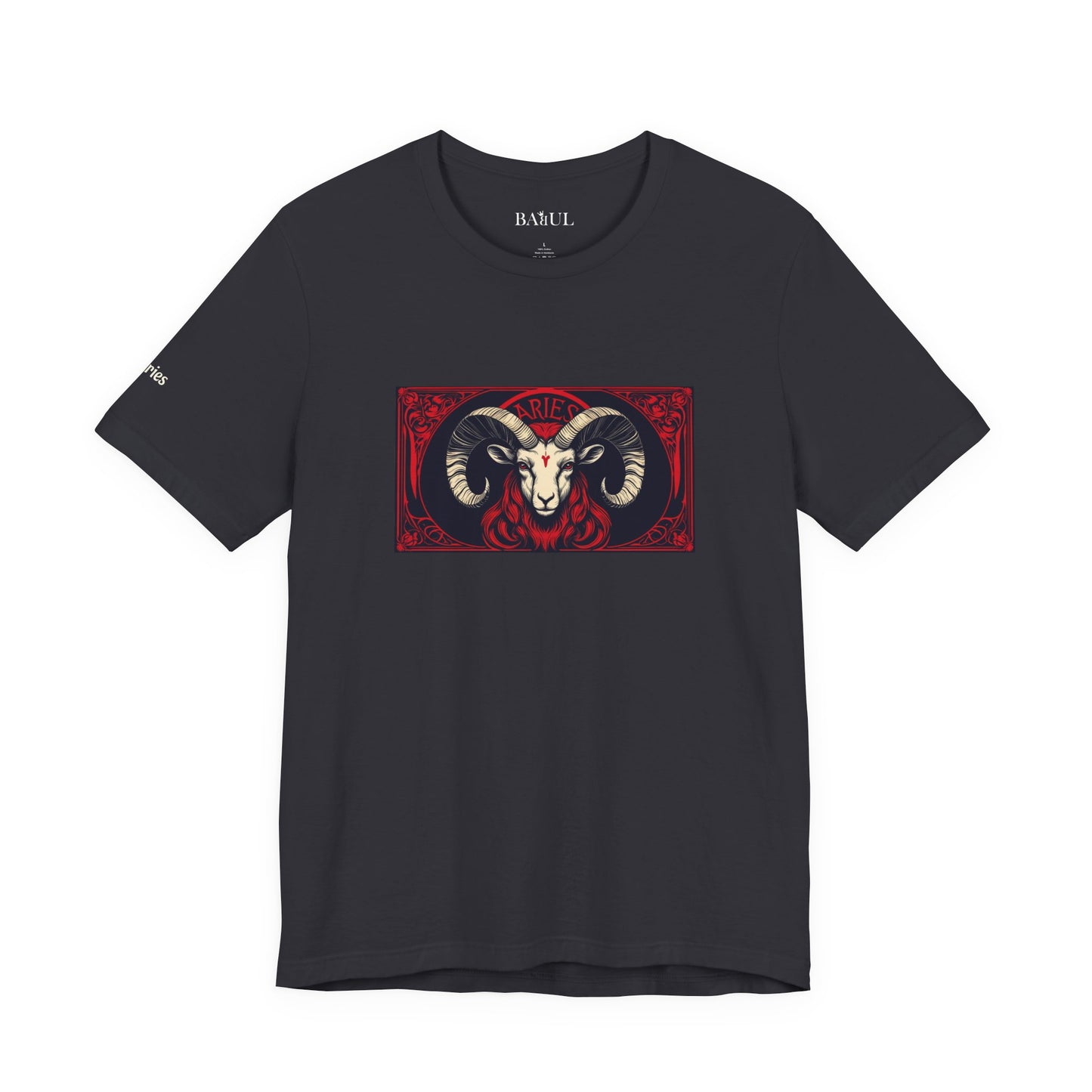 Ariete - T-shirt Zodiaco gotico. Grafica rossa sul davanti. Zodiaco nell'ombra.