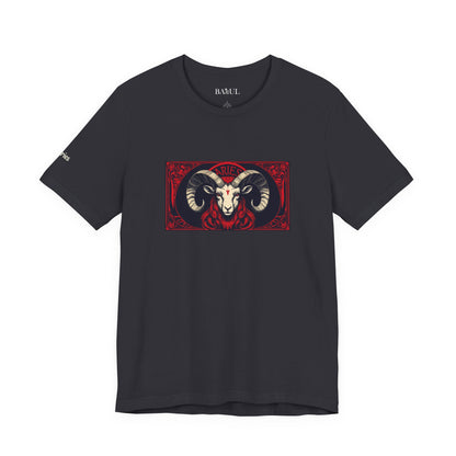Ariete - T-shirt Zodiaco gotico. Grafica rossa sul davanti. Zodiaco nell'ombra.