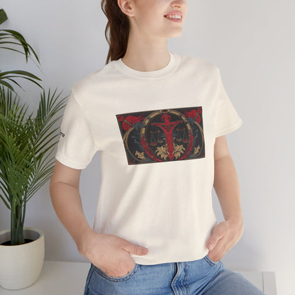 Bilancia - T-shirt Zodiaco gotico. Grafica rossa sul davanti. Zodiaco nell'ombra.