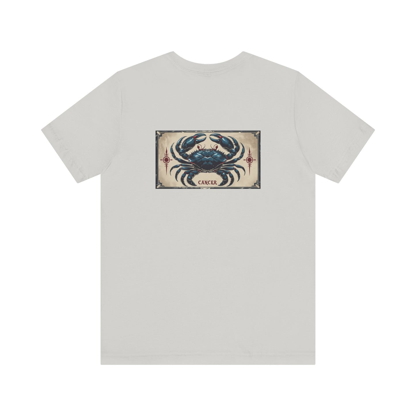 Cancro - T-shirt con segno zodiacale gotico. Grafica blu sul retro. Segno zodiacale nell'ombra.