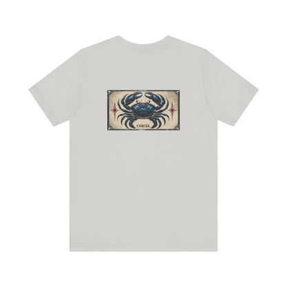 Cancro - T-shirt con segno zodiacale gotico. Grafica blu sul retro. Segno zodiacale nell'ombra.