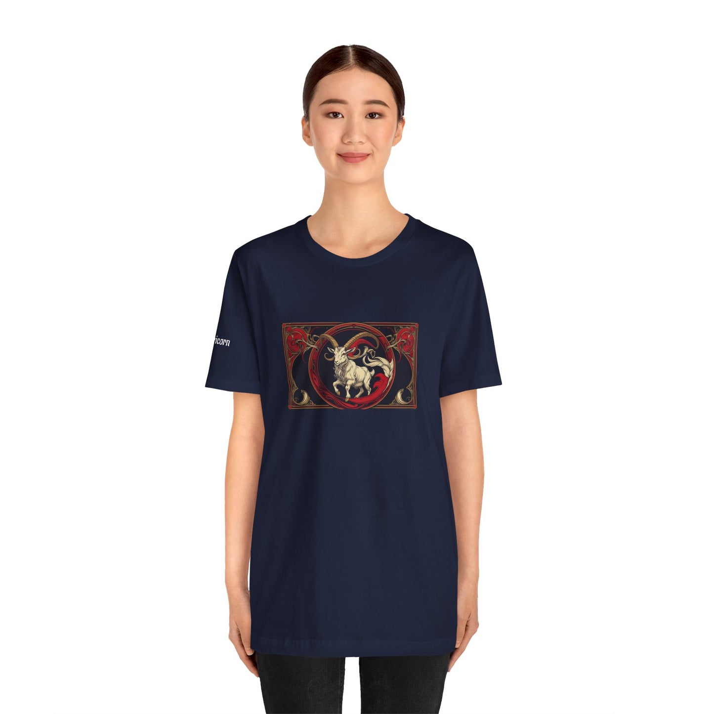Capricorno - T-shirt Zodiaco gotico. Grafica rossa sul davanti. Zodiaco nell'ombra.